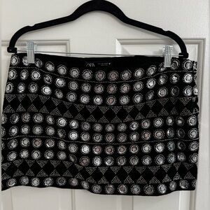 Zara Black and Silver Patterned Mini Skirt